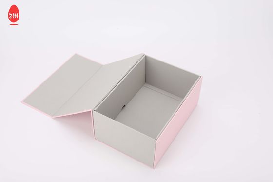 กล่องบรรจุภัณฑ์รองเท้าเสื้อผ้ากระดาษแข็ง, กล่องของขวัญแม่เหล็กเคลือบสีชมพูพร้อมริบบิ้น