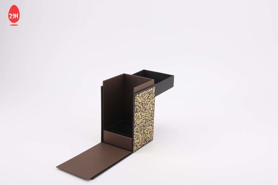 Fancy Carton Black Rigid Flat Folding Paper Gift Box With Ribbon